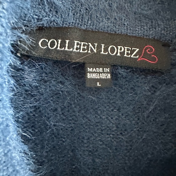 COLEEN LOPEZ size large NWOT NAVY FAUX mohair OPEN FRONT cardigan with pockets - Picture 4 of 4